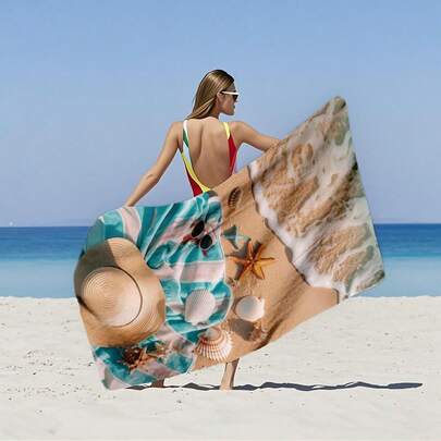 超大速干超细纤维沙滩巾，海星和海滩印花沙滩巾，超柔软，无沙，高吸水性，轻便便携 - 非常适合海滩、游泳池、旅行、情人节礼物、瑜伽毛巾，适用于时尚游泳毛巾、速干面料、沙滩巾浴室装饰夏季海滩必需品