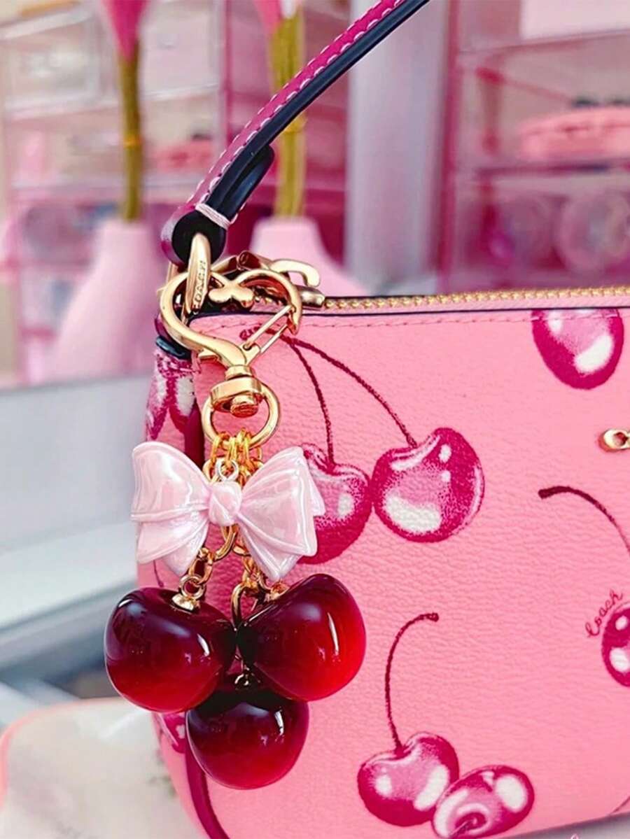 可爱的樱桃形钥匙扣，仿真水果钥匙圈包包和汽车挂件，水晶装饰樱桃吊饰钥匙扣，金属背包吊坠钥匙扣时尚配饰派对礼物玩具，钥匙扣装饰包包汽车，钱包，书包，背包和休闲挎包，逼真可爱的礼物，适合女孩，女人，女儿或朋友