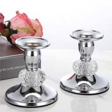 2PCS Silver Metal Cone Candle Holder, Metal Crystal Candle Holder, Elegant Candle Holder Set, Dining Table Center Decoration, Fireplace Candle Decoration (Excluding Candles)