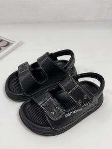 1 双女童儿童简约时尚休闲优雅皮革平底凉鞋，适合夏季 - 黑色 - 查看 1