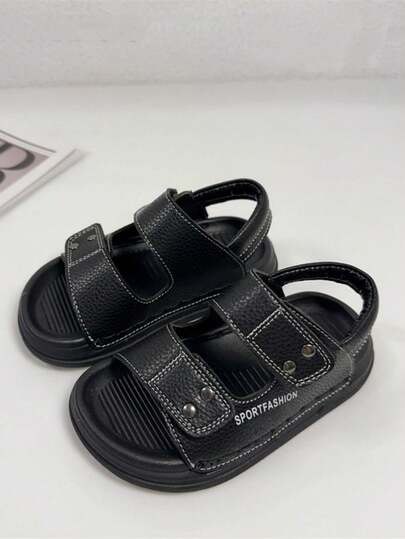 1 双女童儿童简约时尚休闲优雅皮革平底凉鞋，适合夏季