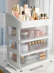 1pc Multilayer Clear Makeup Storage Box With Drawers, Vanity Countertops And Makeup Storage For Bathroom Vanity, Lipstick Brush Skin Care Beauty Rack