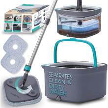 & Tidy True Clean Spin Mop & Bucket System – Dual Compartment Design For Clean & Dirty Water, 360 °   Swivel Mop Head, Built-In Scrubbing Brush, Stainless Steel Handle & 2 Reusable Microfiber Pads - 旋轉拖把標準 - 查看 3