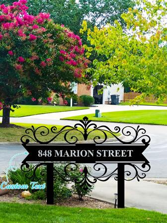 1pc Customized Iron Address Plaque With Stake - Personalized House Number And Street Name, Weatherproof Metal Yard Decoration Suitable For Garden, Patio, Front Door Mounting