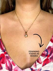 Corrente Cordão Colar 50cm Unissex Infantil Pingente Bola Futebol Cores Prata Dourado Aço Inox