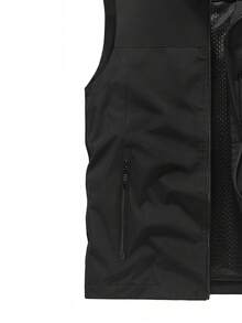 Men's Sleeveless Stand Collar Vest Jacket, Lightweight, Multi-Pocket, Spring & Autumn