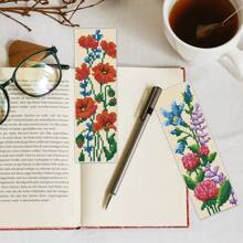 6pcs Floral Cross-Stitch Bookmark DIY Handicraft Kit - Includes Cross-Stitch Designs Of Lavender, Daisy And Other Flowers, With Printed Cross-Stitch Fabrics, Threads, Tools (Random Colors) And Instructions - Suitable For Crafters And Beginners, Can Be Used As Book Marks And Home Decor