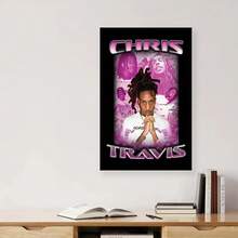 Framed  Chris Travis Vintage Bootleg Shirt Canvas Poster   Wall Art With Money Print, Black Background & Pink Accents, Perfect For Bedroom, Living Room, Or Hallway Decor,   Wall Decor