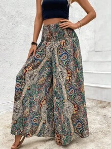 Pantalones culotte anchos de cintura elástica y estilo bohemio