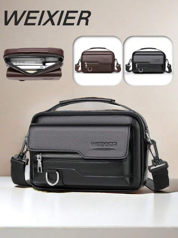 WEIXIER Unisex One Shoulder Bag, Waist Bag, Messenger Bag, Women's Crossbody Bag, Chest Bag, Handbag - PU Material, Multi-Pocket Design, Adjustable Detachable Strap, Casual/Work Commute Bag, Simple Retro Style, Business Quality For Men, Suitable For School, Commute, Shopping, Gift For Boyfriend, Family, Friends