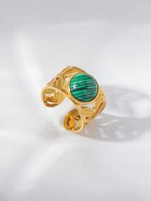 1pc Turquoise Ring, Niche Design European And American Elegant Stainless Steel Ring, Exquisite Versatile Street Fashion Item, Perfect Gift For Your Loved One - Yellow - View 7