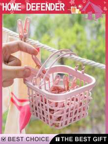 30pcs Clothes Pegs With Storage Baskets (Please Check The Size Before Purchase), Waterproof, With Strong Clamping Force, Extremely Practical, Suitable For Drying Various Clothes, Decorating Ohotos, Star Stickers, Etc.30 Pcs Windproof Clothespins Underwear Socks Plastic Small Clips With Storage Basket Multifunctional Clothes Drying Clips