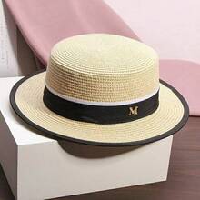 1pc Women Summer Beach Hat, Sun Protective Straw Hat, English Style Stylish Cap, Slightly Wrinkled When Received But With Care Instructions - Coffee Brown - View 4