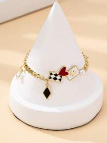 Juego de joyas elegante y lujoso con diseño de naipes que incluye aretes, pulsera y collar, perfecto para mujeres en citas, vacaciones, fiestas y como regalo