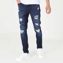 brave soul Skinny Fit Ripped Jeans - Dark Blue Wash - View 1