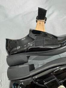 Zapatos escolares de vestir negro para niños, niñas, adolescentes, estudiantes de secundaria, adecuados para rendimiento, todo el año, calzado casual plano para campus - Negro - Ver 7