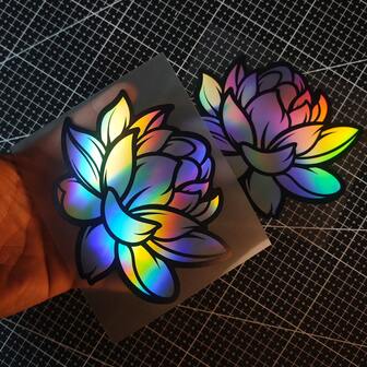1pc Bright Lotus Flower Sticker, Car Decorative Accessory, Laser Theme, Floral, Japanese Style (JDM), Suitable For Car Window, Motorcycle, Bumper