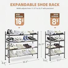 Expandable Shoe Rack, 44 Pairs Stackable Small Shoe Rack, Metal Adjustable Shoes Organizer For Closet, Entryway, Hallway, Garage, Front Door, Shoes Shelves, Black 10 Tier - Black - View 3
