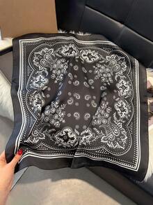 1 件仿丝佩斯利印花 27.5 英寸方形围巾，男士多功能头巾，防晒颈巾，百搭配饰 - 黑色 - 查看 2