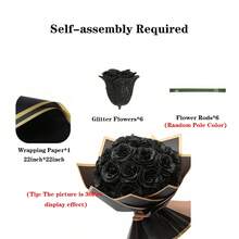 Set de 12 piezas o paquete de 6 ramos de rosas con purpurina, flores artificiales con purpurina DIY, flores falsas de plástico azul real, rosas artificiales, ramo de rosas falsas eternas y brillantes, adecuadas para aniversario, compromiso, regalo de boda, decoración del hogar, decoración de fiestas, decoración de habitaciones, regalo del Día de San Valentín, decoración del Día de la Madre, cumpleaños, graduación