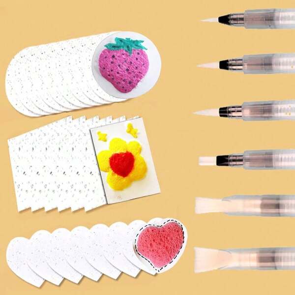 30 piezas Lienzo mágico 3D con esponja y pincel de agua para DIY Pintura de niños Papel de dibujo artístico 3D