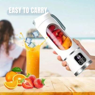 1 peça, espremedor de frutas portátil recarregável por USB, espremedor pequeno, para fazer smoothies e milkshakes, mini triturador de gelo, três modos, visor digital, 12 lâminas, 15,22 oz, fácil de limpar, ótimo para viagens, suco fresco, copos portáteis, capacidade da bateria: 1500 mAh.