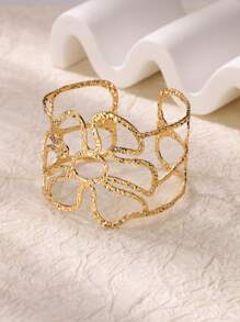 Brazalete ancho de acero inoxidable con diseño de flor para mujer, pulsera de estilo vintage geométrico simple con acabado mate, joyería de moda, regalo nuevo