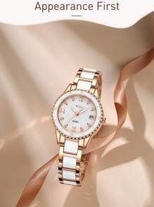 BIDEN 1 peça pequeno relógio redondo retrô luxuoso feminino, elegante relógio de quartzo com pulseira, design clássico relógio feminino com data
