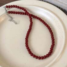 1pc Minimalist Vintage Red Beaded Necklace, Elegant Choker Necklace