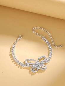 2-Piece Set Luxurious Summer Fashion Butterfly Crystal Anklet And Bracelet Combo, Versatile For Beach, Vacation, And Casual Wear - Simple Diamond 6 - View 4