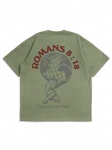 Men's 2025 Slogan Print Round Neck Short Sleeve Casual T-Shirt, Summer - Mint Green - View 2