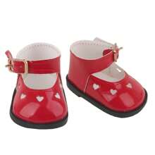 1 Pair Of Doll Shoes Fit For 18/14 Inch American Dolls, Fashionable Doll Heart-Shaped Patent Leather Shoes With Hollow-Out Decor And Buckle Design, Available In White, Red, And Black, Perfect Gift For Girls And Boys On Birthday, Holidays