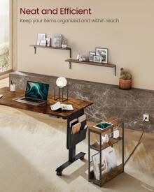 Side Table With Charging Station, Narrow End Table, 3-Tier Nightstand, Sofa Table For Small Spaces, Magazine Rack, For Living Room, Bedroom, Study, Rustic Brown, Ink Black, ULET335K01