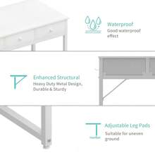 Lufeiya Small White Computer Desk With Fabric Drawers For Home Office Bedroom, 40 Inch Vanity Desk With Drawer Storage And Side Pouch, Study Writing Table, White