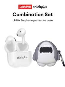 Lenovo Lenovo LP40 Bluetooth Kopfhörer Schutzhülle Set, In-Ear Stil, Sport, tiefer Bass, hochauflösende Anrufe mit Mikrofon, geringe Latenz für Musik & Gaming, Smart Touch, super lange Standby-Zeit, passive Geräuschunterdrückung, kompakte & tragbare kabellose Kopfhörer