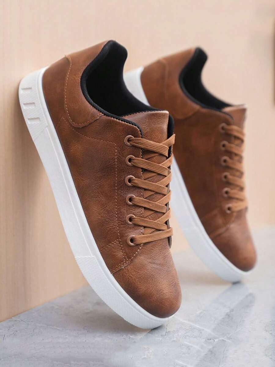 Men's Casual Fashion Skateboard Shoes, Flat Round Toe Lace-Up Comfortable Non-Slip Sole, Plus Size Sneakers Suitable For All Seasons ,Gym