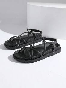 Sandalias de mujer 2025, Planas deslizantes, Mulets con correa de tobillo, Zapatos planos de verano marrones, Zapatos casuales elegantes de piel sintética, Con cordones, Mulets deslizantes, Nuevos modelos de primavera y verano, Sandalias romanas planas antideslizantes para damas