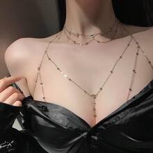 2 件精美水钻和珠饰胸链身体链，适合女士，性感优雅派对装饰，春夏季 - 銀色 - 查看 2