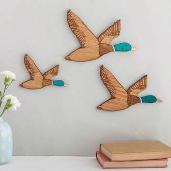3pcs/Set Wooden Duck Wall Art, Flying Bird Decor, Carved Wooden Duck Wall Art, Suitable For Living Room, Bedroom, Office Home Decor Best Gifts Birthday