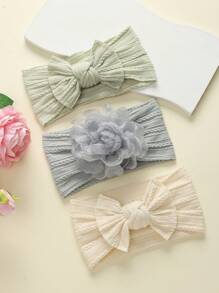 jralon Set de 3 diademas de flores de tul para bebés, bandas elásticas de nailon para bebés y niños pequeños, adecuadas para todas las estaciones