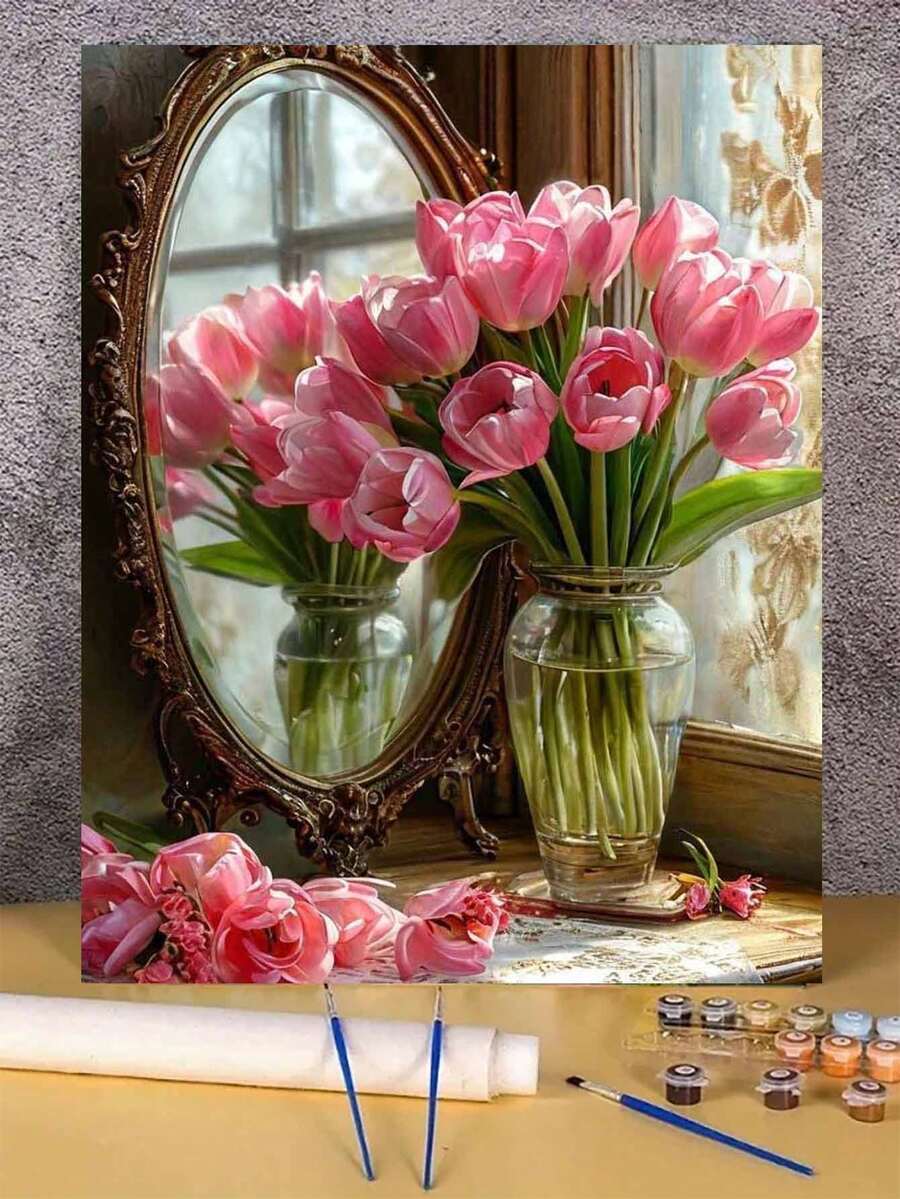 1 Set Vibrant Floral Art Digital Painting Kit, DIY Adult Craft Paint By Numbers Art Set, Suitable For Bedroom Decor And Art Wall Decoration, Easy And Fun Painting Method Without Drawing Foundation, Fulfill Your Painter Dream And Immerse Yourself In The Colorful World, Every Stroke Is Self-Expression, Adds Romance To Life, Best Gift For Family And Friends, 40*50CM