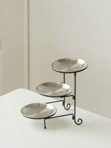 1 Peça Bandeja Metálica Redonda de 3 Níveis, na Cor Dourada/Prateada, Estilo Minimalista Moderno, Prato Decorativo, Prato de Doces, Prato de Sobremesa, Prato de Uso Doméstico, Prato de Bolo, Prato de Frutas, Suporte de Lanches, Aplicável para Casa, Mesa de Jantar, Cozinha, Sala de Estar, Festivais, Festas, Casamentos, Banquetes, Chá da Tarde, Decorações de Festival