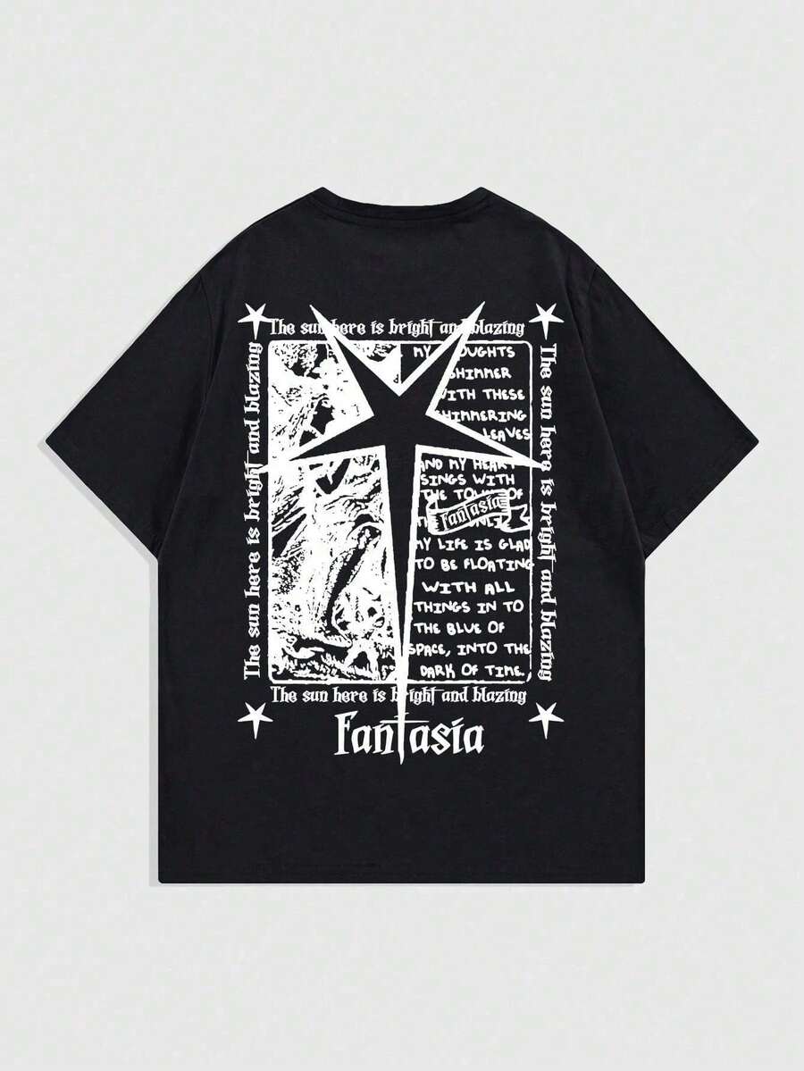 Men's Grunge Punk T-Shirt Streetwear Oversized Cotton Casual Modern - màu đen - Xem 1