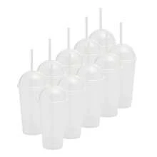 Paquete de 50 vasos reusables Saturn 16 oz con tapa domo tipo frappe, vasos ecológicos resistentes para café frappé jugos bebidas frías eventos fiestas - Transparente - Ver 2