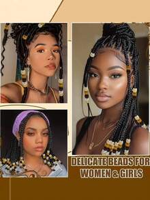 60颗编织木珠 + 6颗彩色发饰发夹，可用于制作发饰、可爱发饰、发夹等，适合学校用品和发饰。