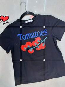 THE PRINCESS WOMEN'S SHORT-SLEEVE T-SHIRT WITH A TOMATO PRINT - Black - View 3