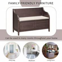 MERAX Storage Bench Wooden Entryway Benches With Shoe Cabinets Under Seat And Safety Hinge Multifunctional Storage Bench For Entryway, Foyer (Espresso + Beige) - Espresso + Beige - 查看 4