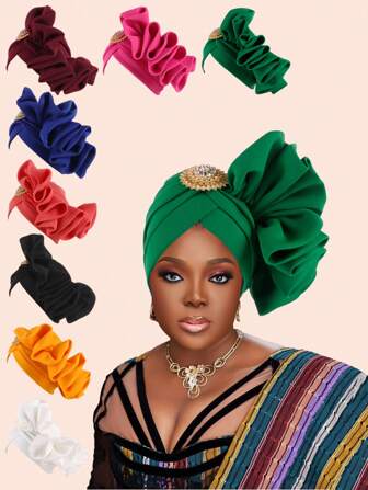 1 pieza Gorra de cabeza decorada con flores plisadas hecha a mano con broche, apropiada para uso diario, viajes, iglesia, como regalo