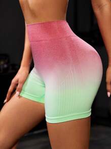1pc Ombre Casual-Comfortable Minimalist Sweet Knit Fabric Yoga Shorts, Leisure Sports Shorts, Spring/Summer