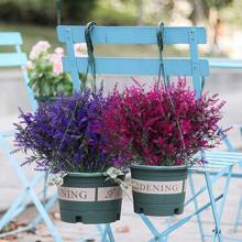 5pcs UV Resistant Hanging Flower Pot Floral Fence, Indoor Outdoor Decor Artificial Greenery Lavender Shrubs Fake Flowers, Wedding Table Centerpiece Filler (Purple)
